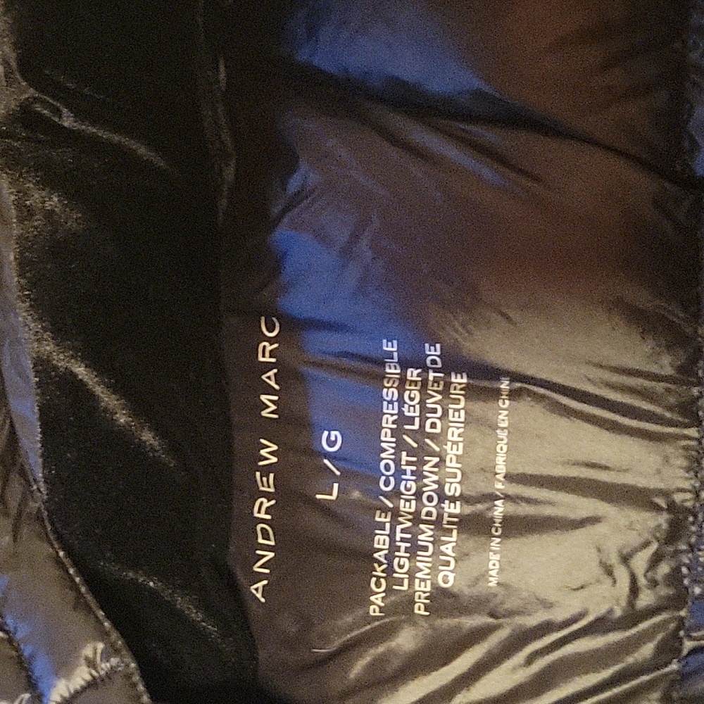 Andrew Marc Packable Lightweight Premium Down Black Puffer Size L